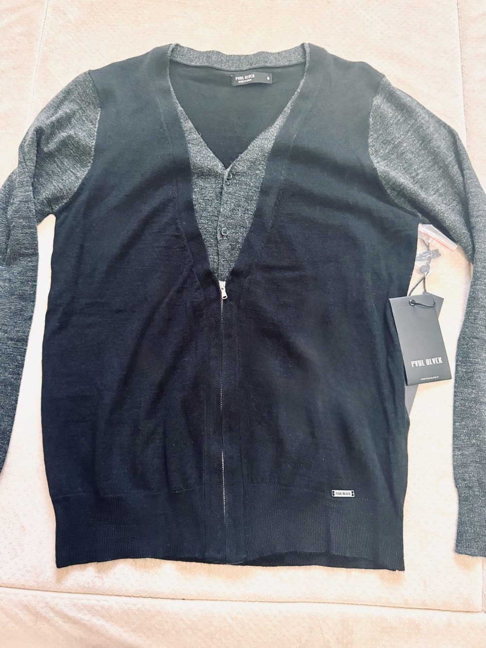 Men's Two-Tone Black and Gray Zip Cardigan Sweater